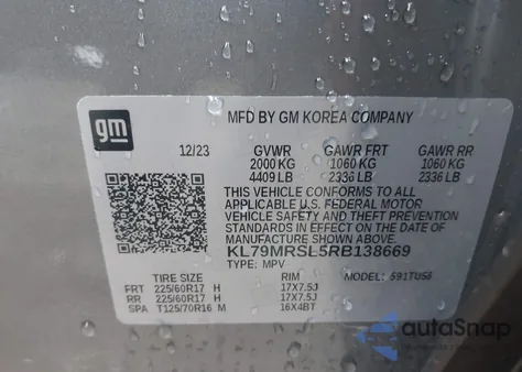 2024 Chevrolet Trailblazer Awd Lt from USA, damaged, VIN KL79MRSL5RB138669